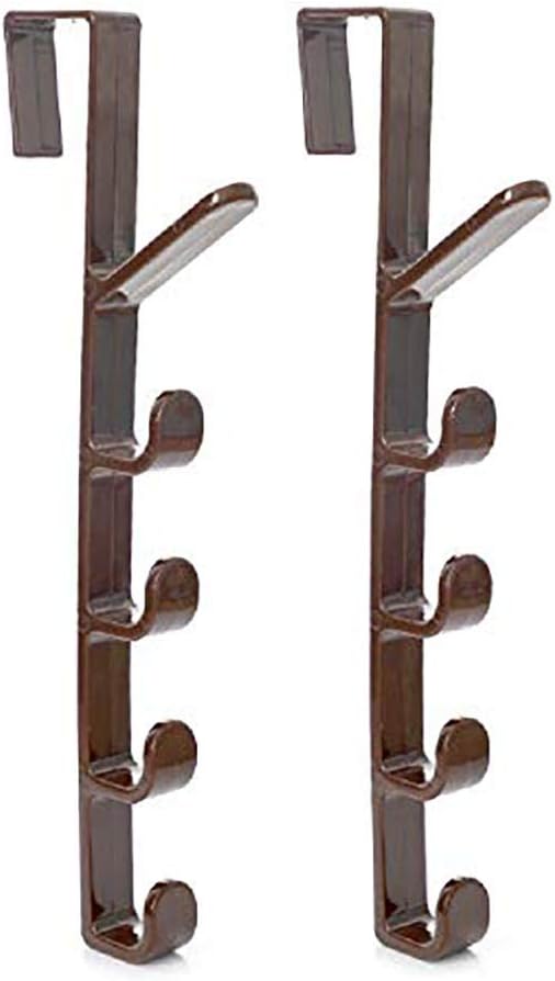 Sadiyamo 5 Layers Over The Door Hook Organizer Rack - Hanger Backpack Handbag Door Hook, Pack of 2 (Brown)