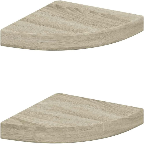 vidaXL Corner Shelf Set of 2 Oak Honeycomb MDF, Metal 9.8x9.8x1.5 in