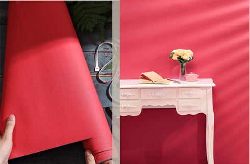 Self Adhesive Solid Color Matte Textured Vinyl Paper Peel Stick Waterproof Shelf Drawer Liner Cabinet Sticker 15.8inch by 98inch (red) by Taamall