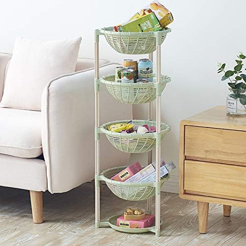 Multifunctional Plastic Storage Basket - Floor Tripod Kitchen Vegetable and Fruit Storage Rack Drain Rack (Green, 4