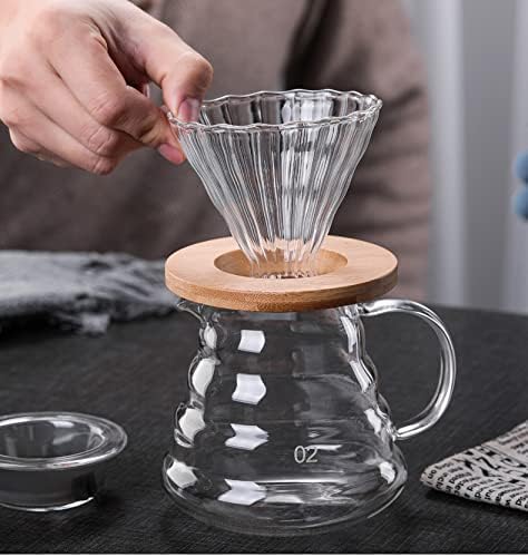 Pour Over Coffee Maker, 20 OZ / 600ML Coffee Server with Glass Dripper, Stylish 2 IN 1 Kit for Home or Office