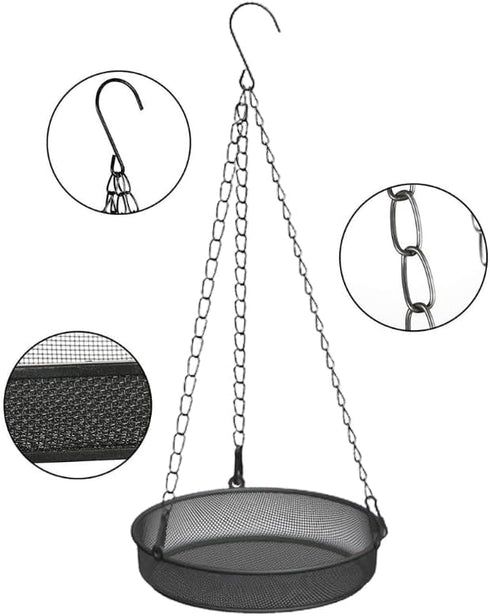Wild Bird Feeder Tray, 7 Inch Hanging Steel Dish for Outdoor Garden & Yard, Strong Mesh Platform