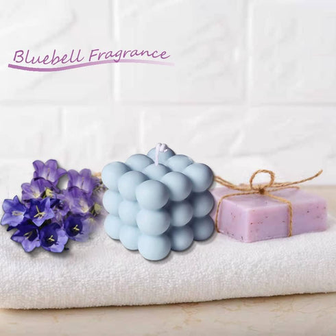 Bubble Candle Soy Wax Scented Cube Candle for Home Decor, Freesia and Bluebell Fragrance (White Blue)
