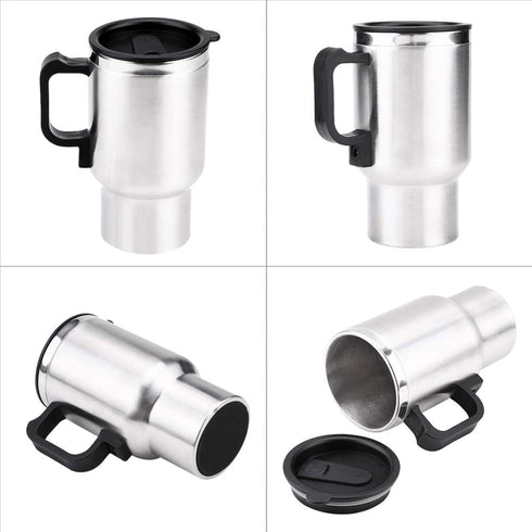 Keenso 12V Electric Car Cup Travel Heating Cup, 450ml Stainless Steel Electric Kettle Coffee Mug Heater