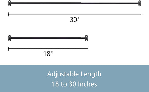 TYRON 2 Pack Screwed Sash Curtain Rod Adjustable 18-30 Inch, 3/8 In. Diameter, French Door Curtain Rods (Black)