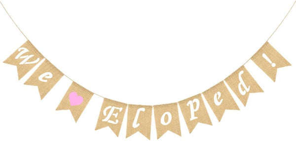 LUOZZY We Eloped Banner, Romantic Love Heart Banner, Proposal Photo Props for Engagement Wedding Party Decorations