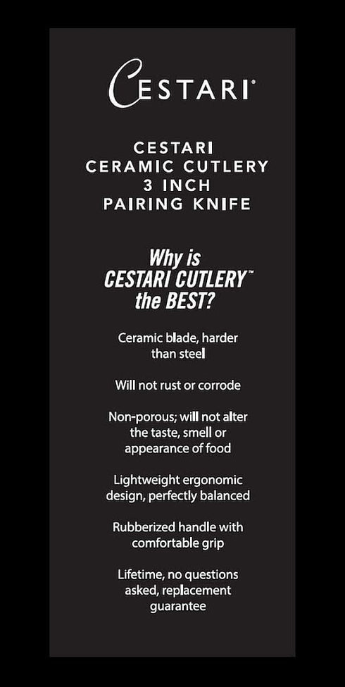 Cestari Charcuterie Board Accessories - 3 Inch Ceramic Paring Knife with Sheath, Black Mirror Finish Blade