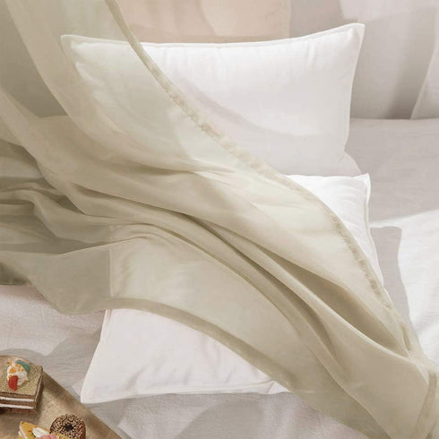 MIULEE 2 Panels Farmhouse Solid Color Beige Sheer Curtains, Elegant Grommet Window Drapes for Bedroom Living Room