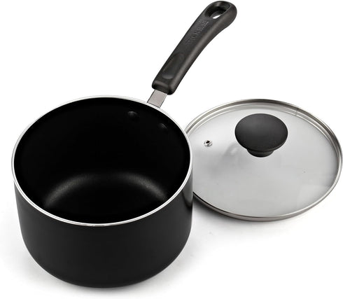 Cook N Home Nonstick Sauce Pan, 3-Qt with Glass Lid, Multi-purpose Kitchenware, Black Aluminum