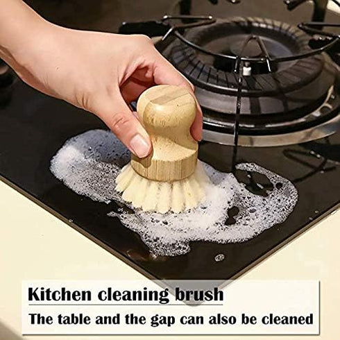 Palm Dish Brush - Bamboo Full Circle Dish Brush 3 Packs, Mini Pot Brush Natural Scrubber Cleaning Kit for Pots and Pans