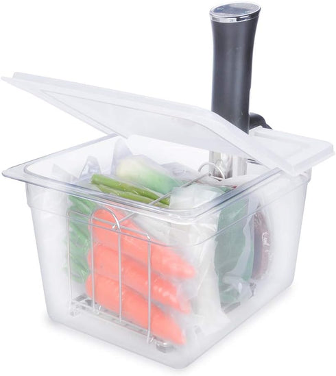 EVERIE Sous Vide Container 12 Qt with Collapsible Hinged Lid and Rack, Compatible with Anova Nano and Instant Pot,