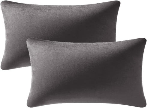 DEZENE Throw Pillow Covers 12x20, Dark-Grey, 2 Pack Cozy Soft Velvet Rectangular Decorative Pillow Cases