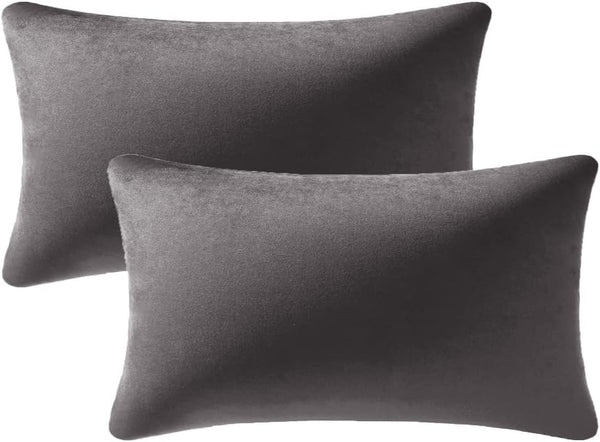 DEZENE Throw Pillow Covers 12x20, Dark-Grey, 2 Pack Cozy Soft Velvet Rectangular Decorative Pillow Cases