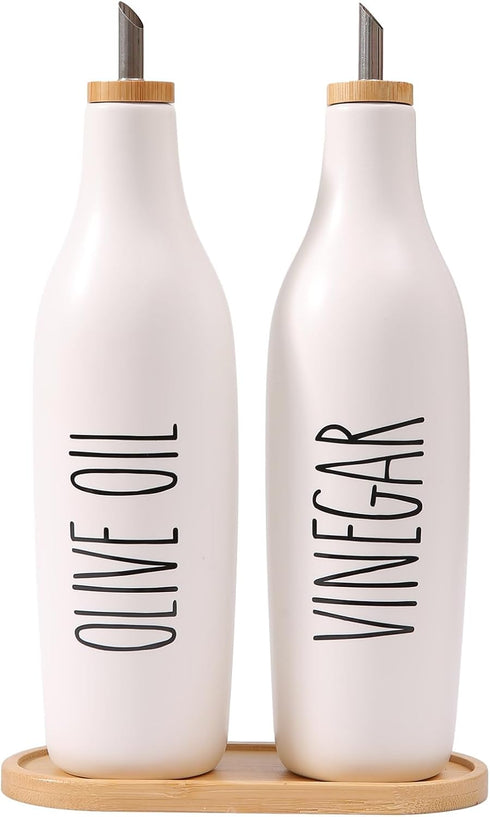 HOMCDALY Olive Oil and Vinegar Dispenser Set, 16oz Ceramic Oil Dispenser for