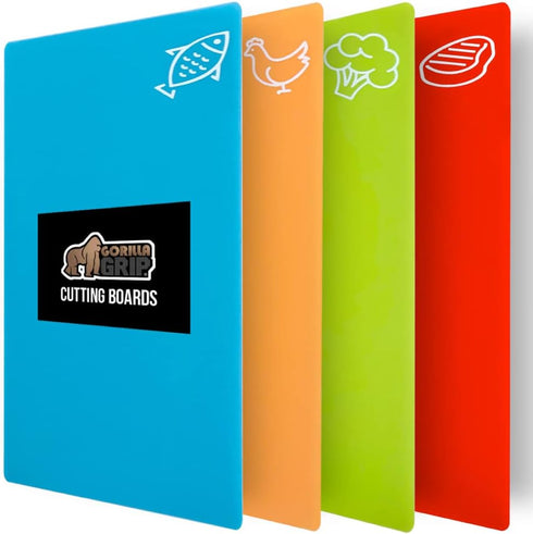 Gorilla Grip 100% BPA-Free Flexible Cutting Board Set of 4, Durable Plastic Mats, Dishwasher Safe, Multi Color