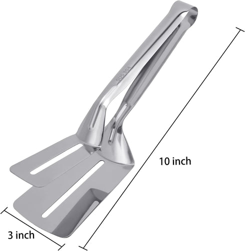 Steak Clamps, 3-in-1 Cooking Tong, Double Sided Spatula, 10 inch Multifunctional Stainless Steel Food Flipping Spatula Tongs Clip for Beefsteak Bread Hamburger BBQ Meats Pizza Pies Bread Fish (1 Pack) by neheewin