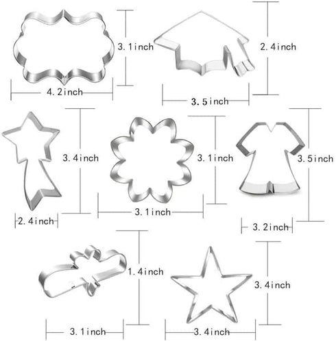 Graduation Cookie Cutter Set, 7 Piece Graduation Cap, Gown, Diploma, Sunflower, Star Cutters for 2024 Party