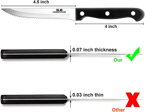 G.a HOMEFAVOR Steak Knife Set Stainless Steel, 8 Pieces Full Tang Sharp Serrated Knives Cutlery Set, Black