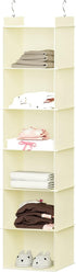 YOUDENOVA Hanging Closet Organizer, 6-Shelf Closet Hanging Shelves, Beige