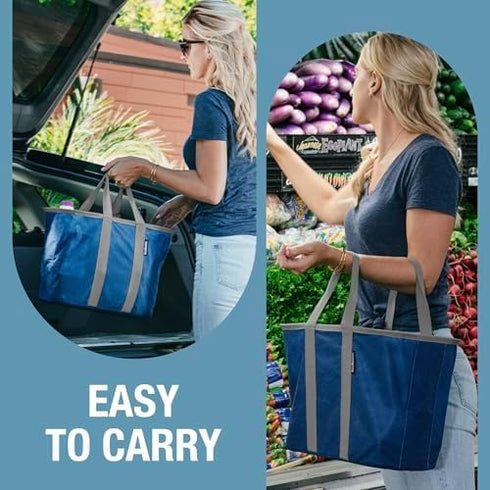 CleverMade 30L 30 lb EcoBasket Collapsible Tote Basket Reusable Grocery Tote That Stands Upright, Foldable Shopping