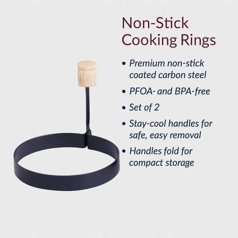 HIC Kitchen Non-Stick Fried and Poached Egg Cooking Rings, Round Shaped, Set of 2, PFOA and BPA Free