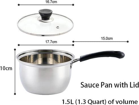 Stainless Steel Sauce Pan with Lid, 1.3 Quart Milk Pot for Home Kitchen, Dishwasher Safe Cookware