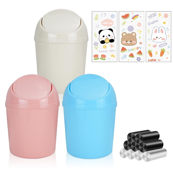 DIBALIYI 3 Pcs Mini Trash Can with Lid, Small Desktop Trash Can, Countertop
