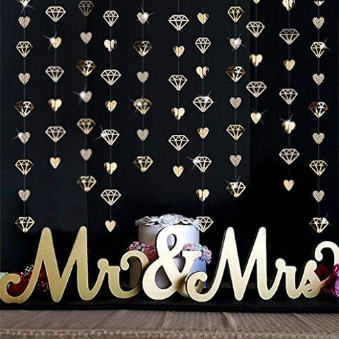 52 Ft Champagne Gold Heart Garland for Valentines Day Party Decorations, Hanging Paper Diamond Streamer Banner