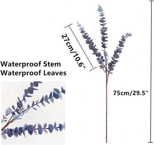 3 Pcs Soft Touch Artificial Eucalyptus Leaves Spray 31.5" Fake Greenery Stems for Home Wedding Arrangement (Blue)