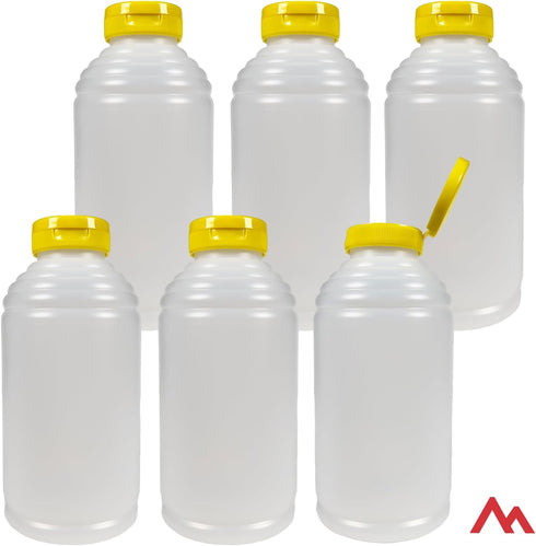 16oz pack 6 Pinnacle Mercantile Refillable HDPE Plastic Honey Bottles - Easy Squeeze, leak-proof, BPA-Free, and Made