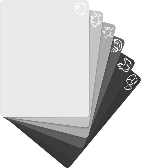 Extra Thick Flexible Plastic Cutting Board Mats with Food Icons, Set of 6, Dishwasher Safe