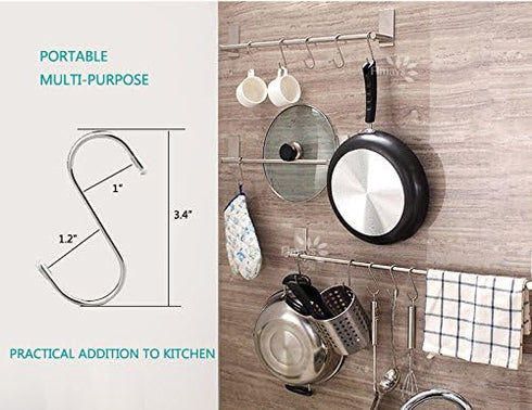 20 Pack 3.4" S Shaped Hooks, Stainless Steel Metal Hangers for Kitchen, Work Shop, Bathroom, Garden