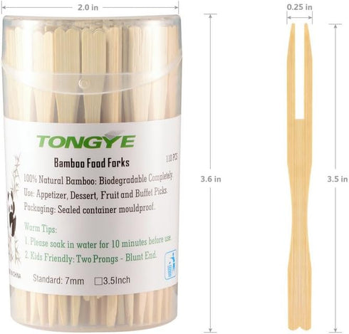 Mini Bamboo Forks 3.5 inch, 110 PCS Cocktail Appetizer Forks, Disposable Tiny Food Picks for Charcuterie