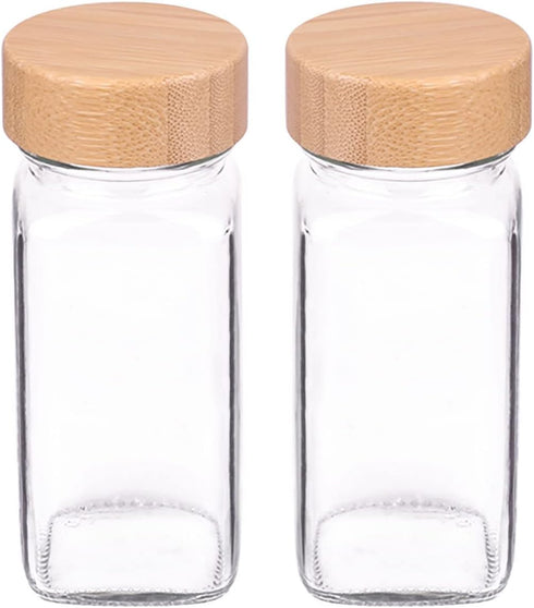Churboro Replacement Glass Spice Jars with Bamboo Lids - 4 oz Square Spice Jars