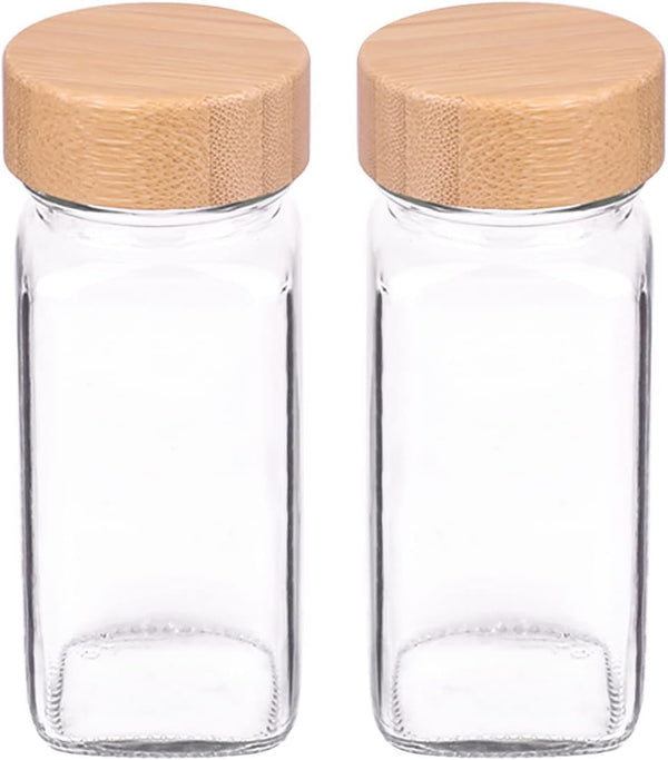 Churboro Replacement Glass Spice Jars with Bamboo Lids - 4 oz Square Spice Jars