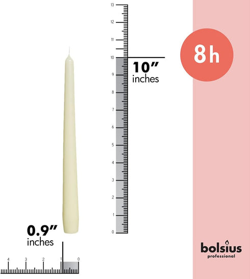 BOLSIUS Ivory Taper Candles, 10 Pack Unscented 10 Inch Dinner Candle Set, Premium Quality, Smokeless