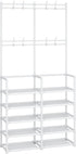 Laiensia 5-Tier Entryway Coat Rack - Coat and Shoe Rack with 8 Hooks for Bedroom, Hallway, Office - White