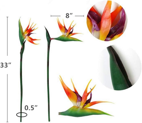 3 Pcs Large 32 Inch Bird of Paradise Permanent Flower, UV Resistant No Fade Soft Rubber PU Artificial Plants, Orange Red