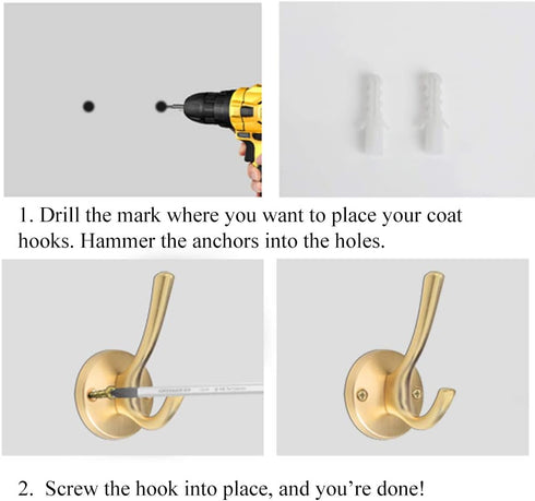 ZUONAI Gold Coat Hooks 2 Pack – Heavy Duty Brushed Brass Wall Hooks for Coats, Hats, Jackets, Keys