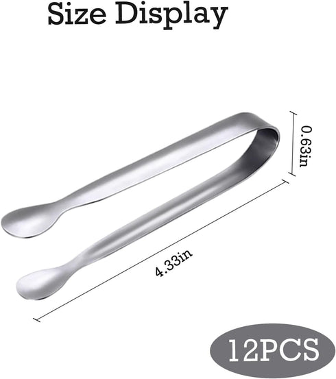 JCREN 12 Pack Serving Tongs, Small Food-Grade 304 Stainless Steel Utensils for Catering & Parties