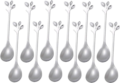 12 Pieces 4.7" Stainless Steel Leaf Shape Mini Dessert Spoons Set for Home Kitchen Tableware