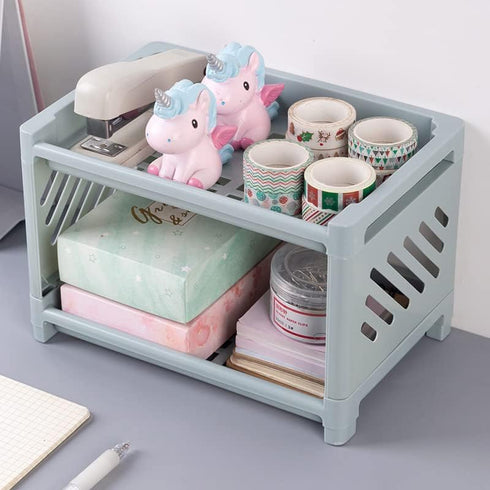2 Tier Plastic Countertop Shelf Organizer Storage Rack, Multifunction Kitchen Spice Rack and Bathroom Shelf Organizer