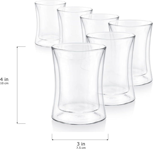 Set 6 (6 oz 177 ml) Teabloom Modern Insulated Turkish Tea Glasses - of Double Walled Glass Teacups /