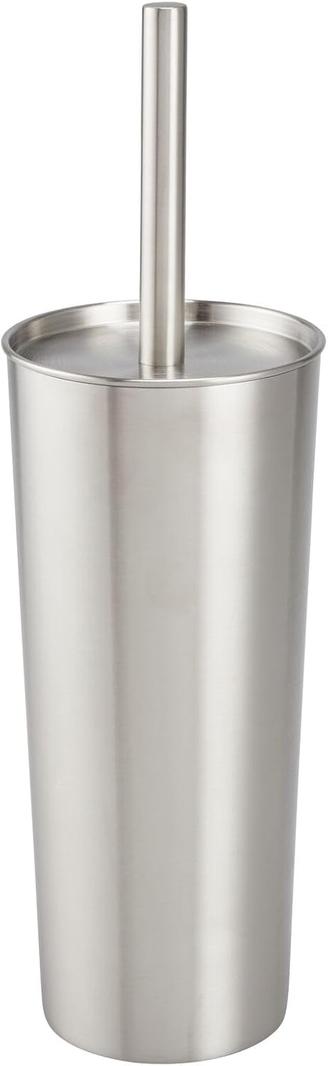 mDesign Slim Metal Toilet Brush Set - Modern Freestanding Holder for Bathroom