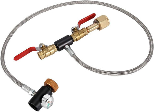 G1/2 CO2 Cylinder Refill Adapter with Hose for Filling 36" with Gauge and 2 Turn On/Off Valves