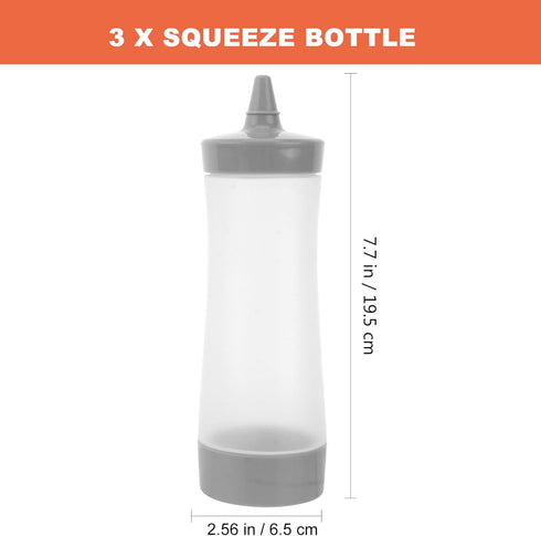 3 Pack 12 oz UPKOCH Inverted Condiment Squeeze Bottles, Upside Down Plastic Sauce Dispenser with Caps, Container