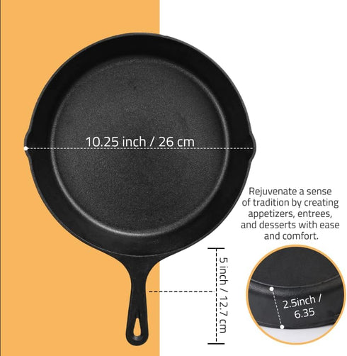Utopia Kitchen Saute Fry Pan - Chefs Pan, Pre-Seasoned Cast Iron Skillet, 10.25 Inch Frying Pan for Indoor & Outdoor