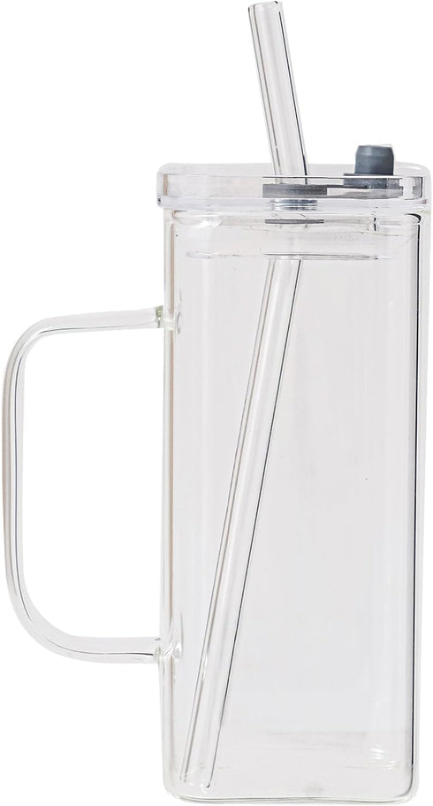 FUENYEJIA Lided straw glass cup, 13 ounce iced coffee cup for juice, milk,