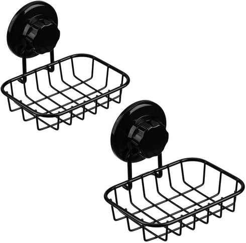 SANNO 2 Pack Suction Soap Holder, Shower Soap Dish Saver Tray for Bathroom, Sink, Stainless Steel Black