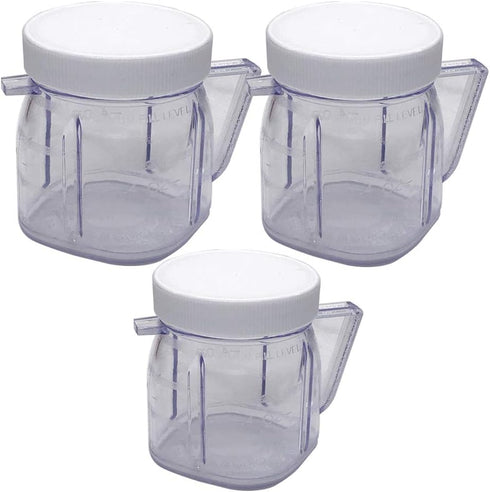 3pcs 4937 Mini 1-cup Clear Plastic cup with lid,Compatible with Oster Fusion blenders, Osterizer Blenders & Kitchen centers blender, Mini Blend blender &Blend N Store blender(3) by joystar